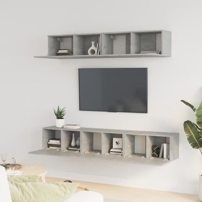 5-piece TV cabinet set concrete grey wood material