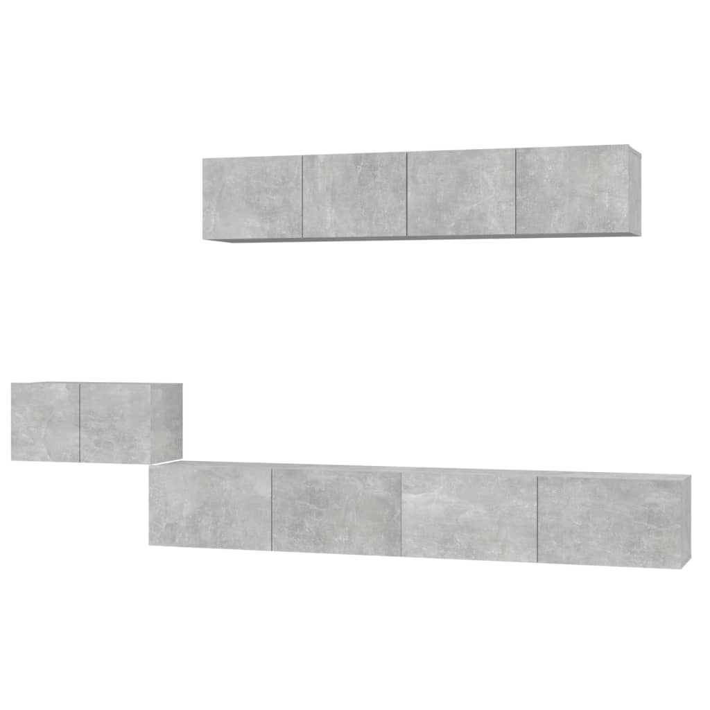 5-piece TV cabinet set concrete grey wood material