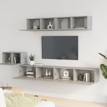 5-piece TV cabinet set concrete grey wood material