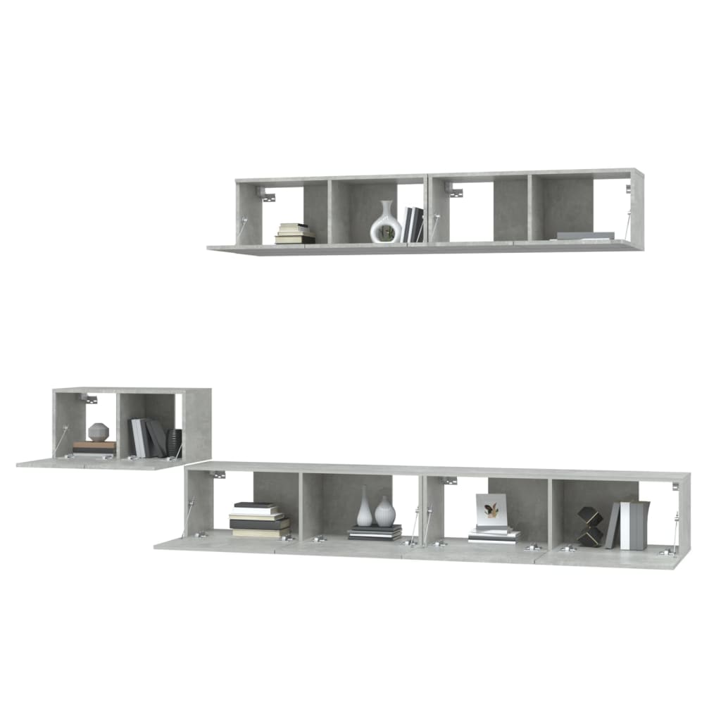 5-piece TV cabinet set concrete grey wood material