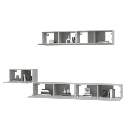 5-piece TV cabinet set concrete grey wood material