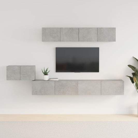 5-piece TV cabinet set concrete grey wood material