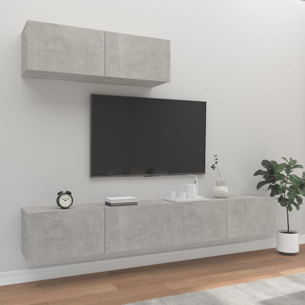 3-piece TV cabinet set concrete grey wood material