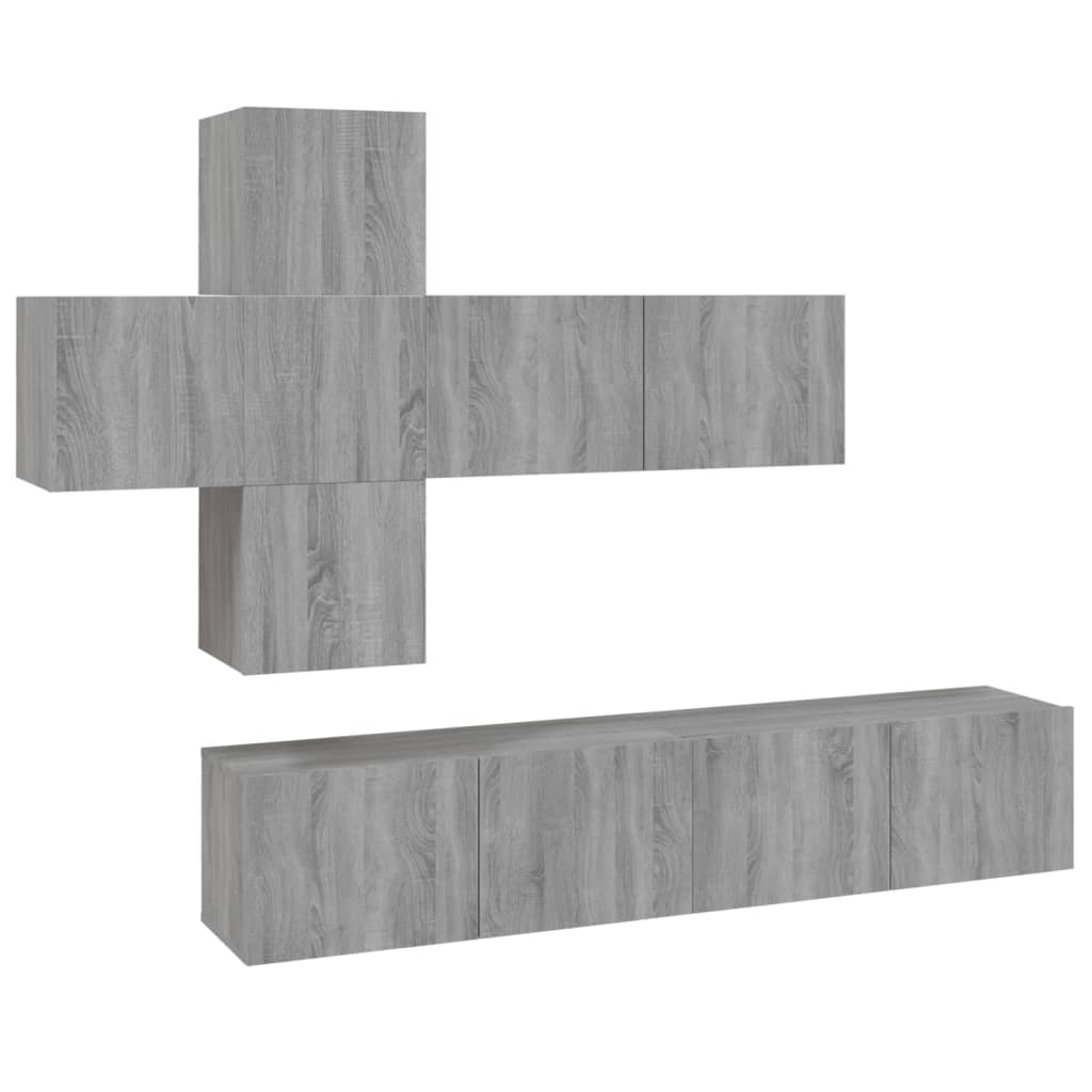 7-piece TV cabinet set grey Sonoma wood material