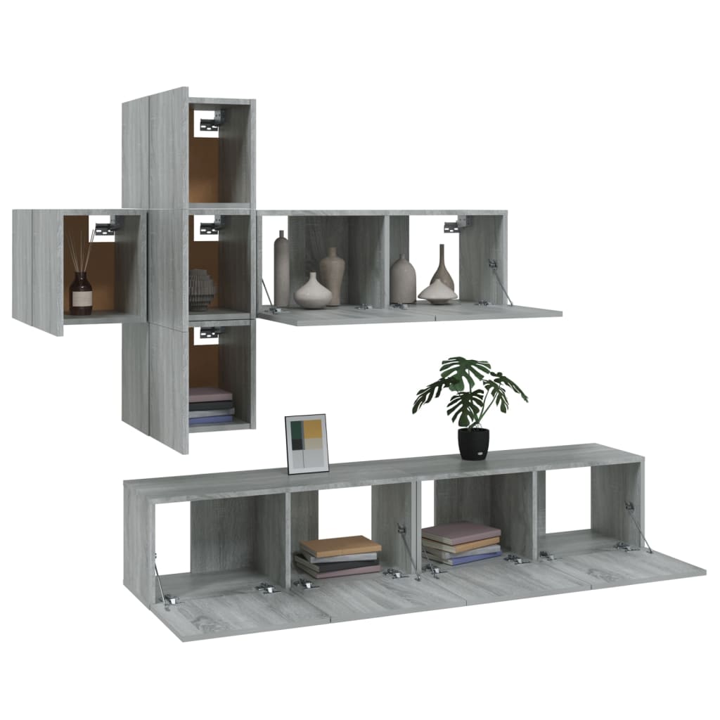 7-piece TV cabinet set grey Sonoma wood material
