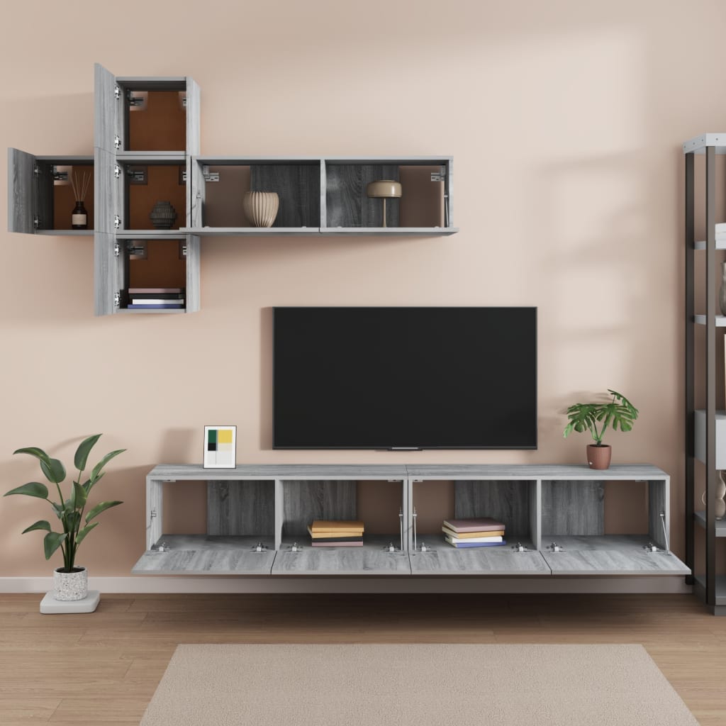 7-piece TV cabinet set grey Sonoma wood material