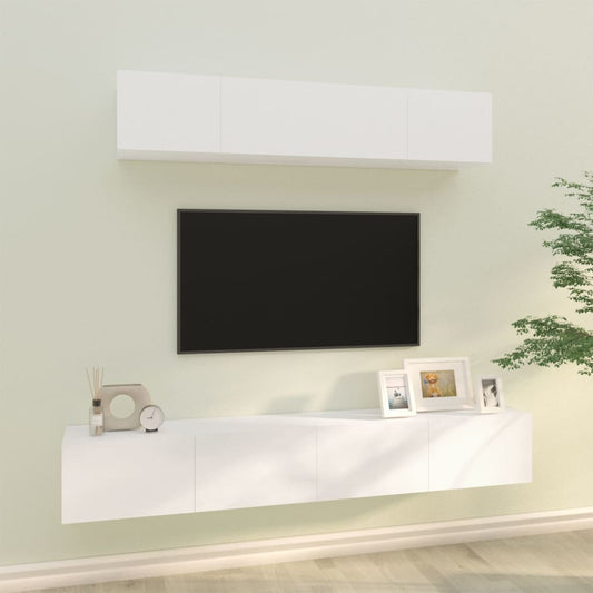 4-piece TV cabinet set white wood material