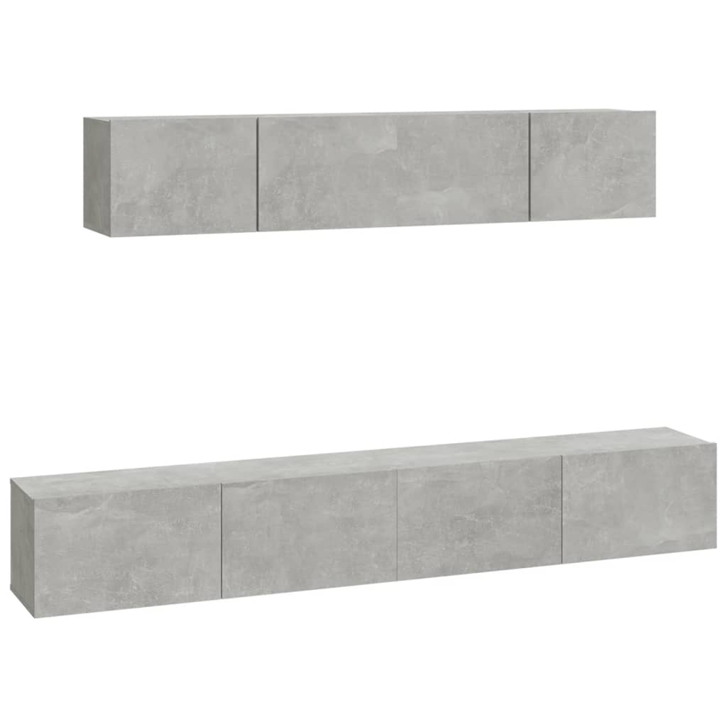 4-piece TV cabinet set concrete grey wood material