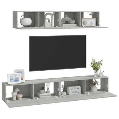 4-piece TV cabinet set concrete grey wood material