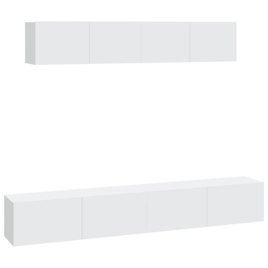 4-piece TV cabinet set white wood material