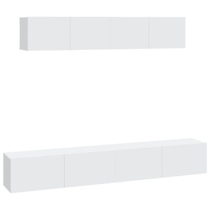 4-piece TV cabinet set white wood material
