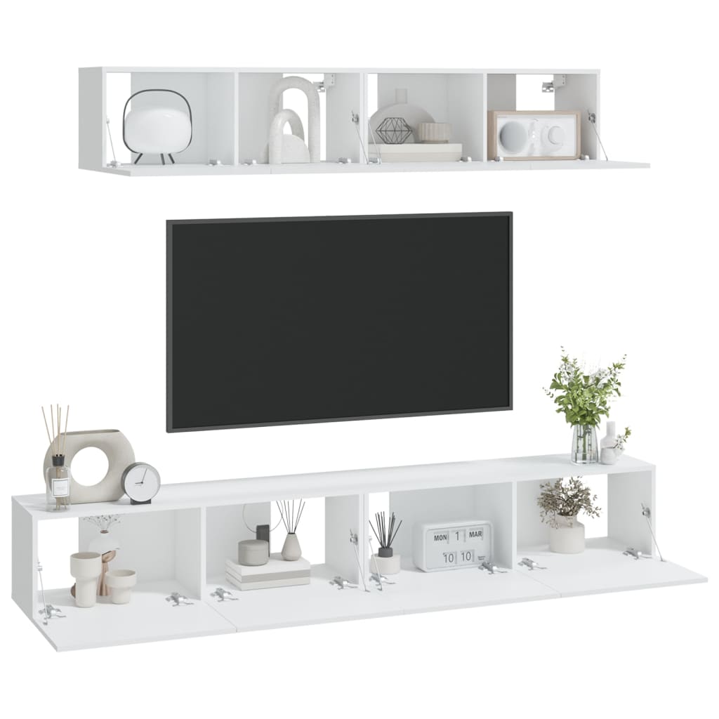 4-piece TV cabinet set white wood material