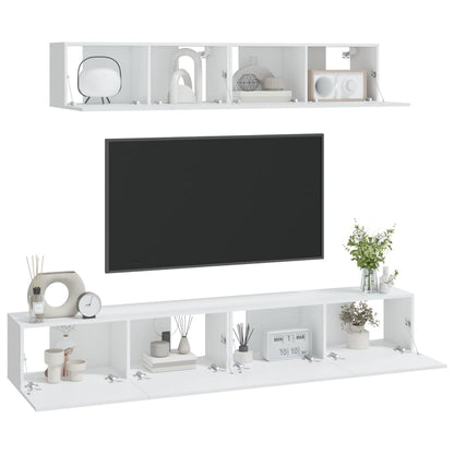 4-piece TV cabinet set white wood material