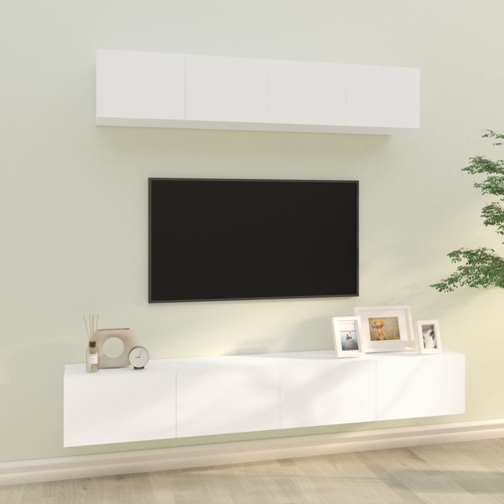 4-piece TV cabinet set white wood material