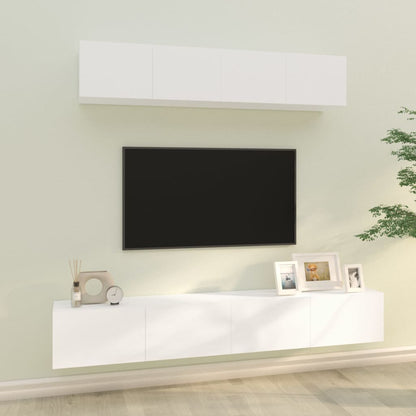 4-piece TV cabinet set white wood material