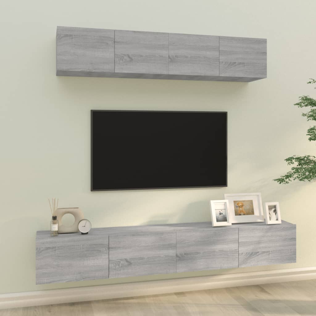 4-piece TV cabinet set grey Sonoma wood material