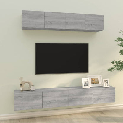 4-piece TV cabinet set grey Sonoma wood material