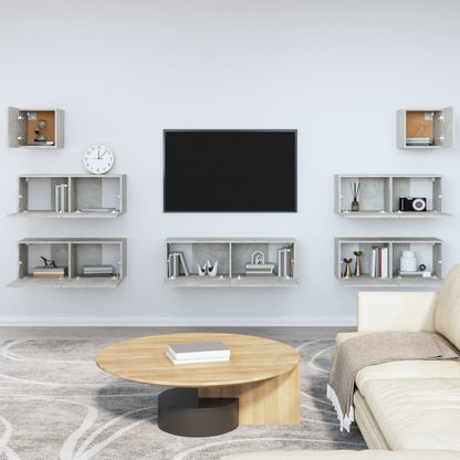 7-piece TV cabinet set concrete grey wood material