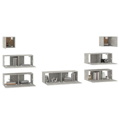 7-piece TV cabinet set concrete grey wood material