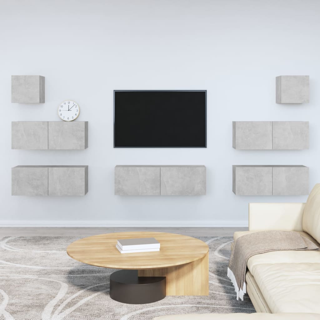 7-piece TV cabinet set concrete grey wood material