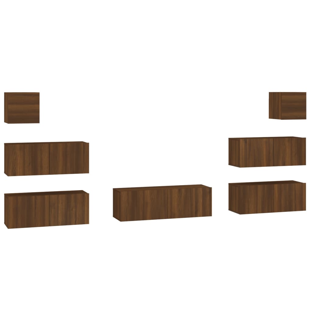 7-piece TV cabinet set brown oak look wood material