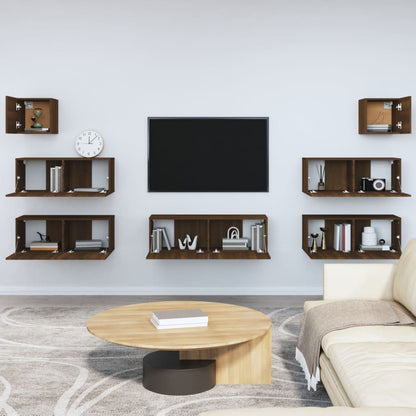 7-piece TV cabinet set brown oak look wood material