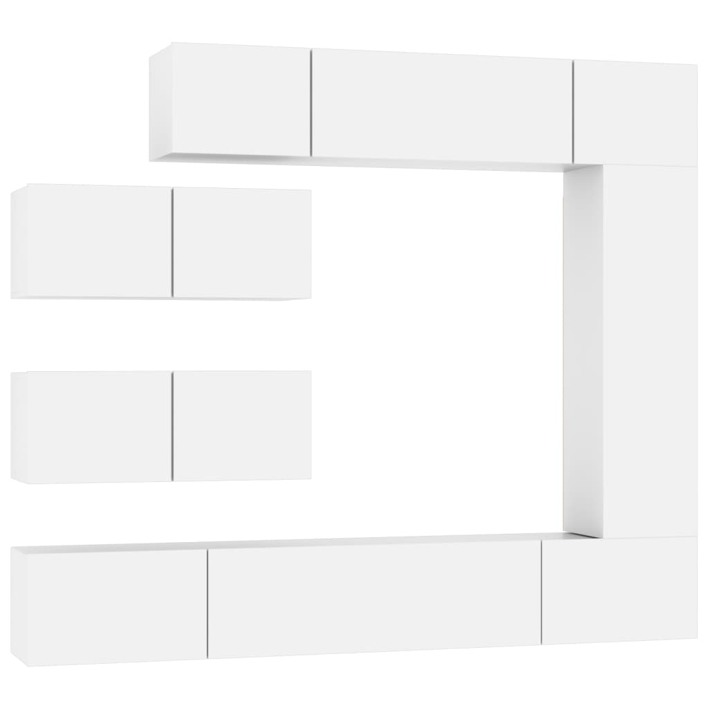 7-piece TV cabinet set white wood material