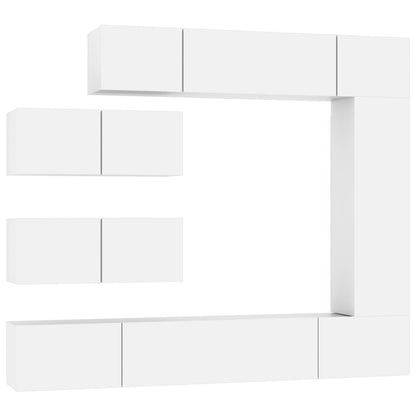 7-piece TV cabinet set white wood material