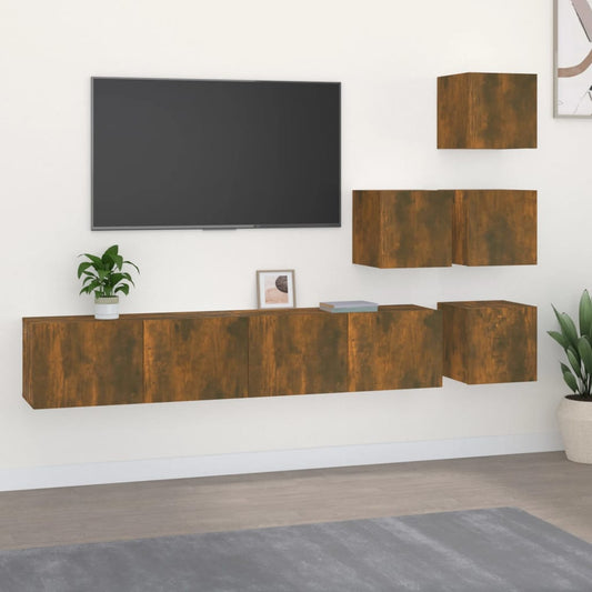 TV wall cabinet smoked oak wood material