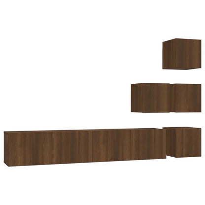 TV wall cabinet brown oak look wood material