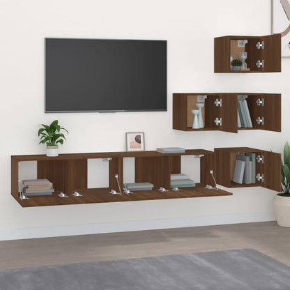 TV wall cabinet brown oak look wood material