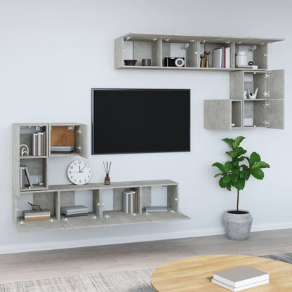 TV wall cabinet concrete grey wood material