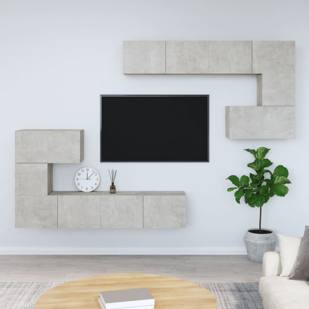 TV wall cabinet concrete grey wood material
