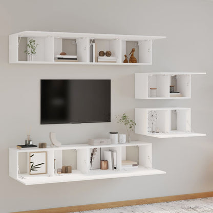 6-piece TV cabinet set white wood material