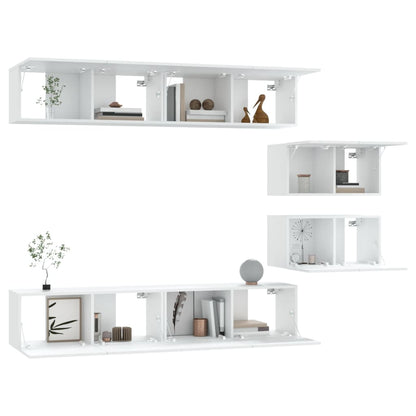 6-piece TV cabinet set white wood material