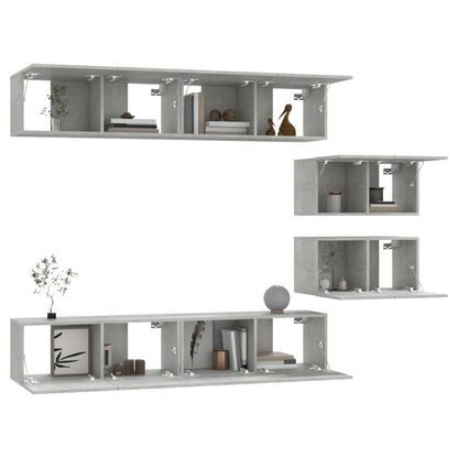 6-piece TV cabinet set concrete grey wood material