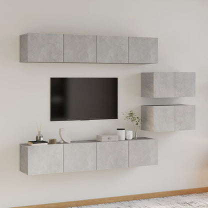 6-piece TV cabinet set concrete grey wood material