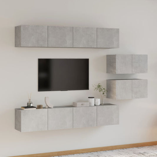 6-piece TV cabinet set concrete grey wood material