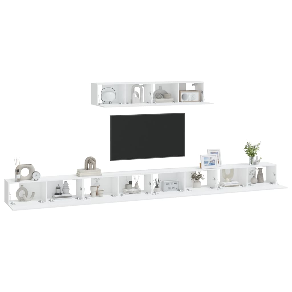 6-piece TV cabinet set white wood material