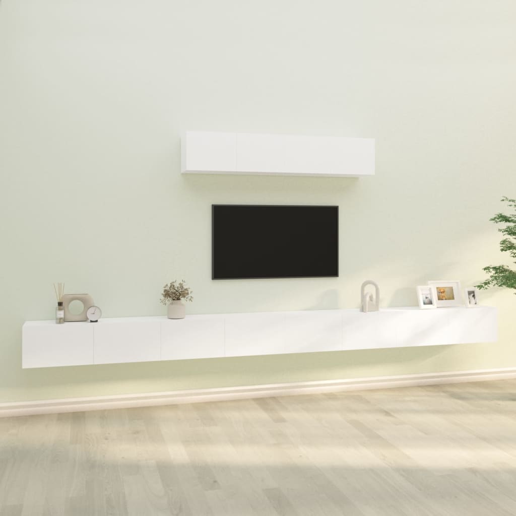 6-piece TV cabinet set white wood material