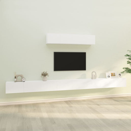 6-piece TV cabinet set white wood material