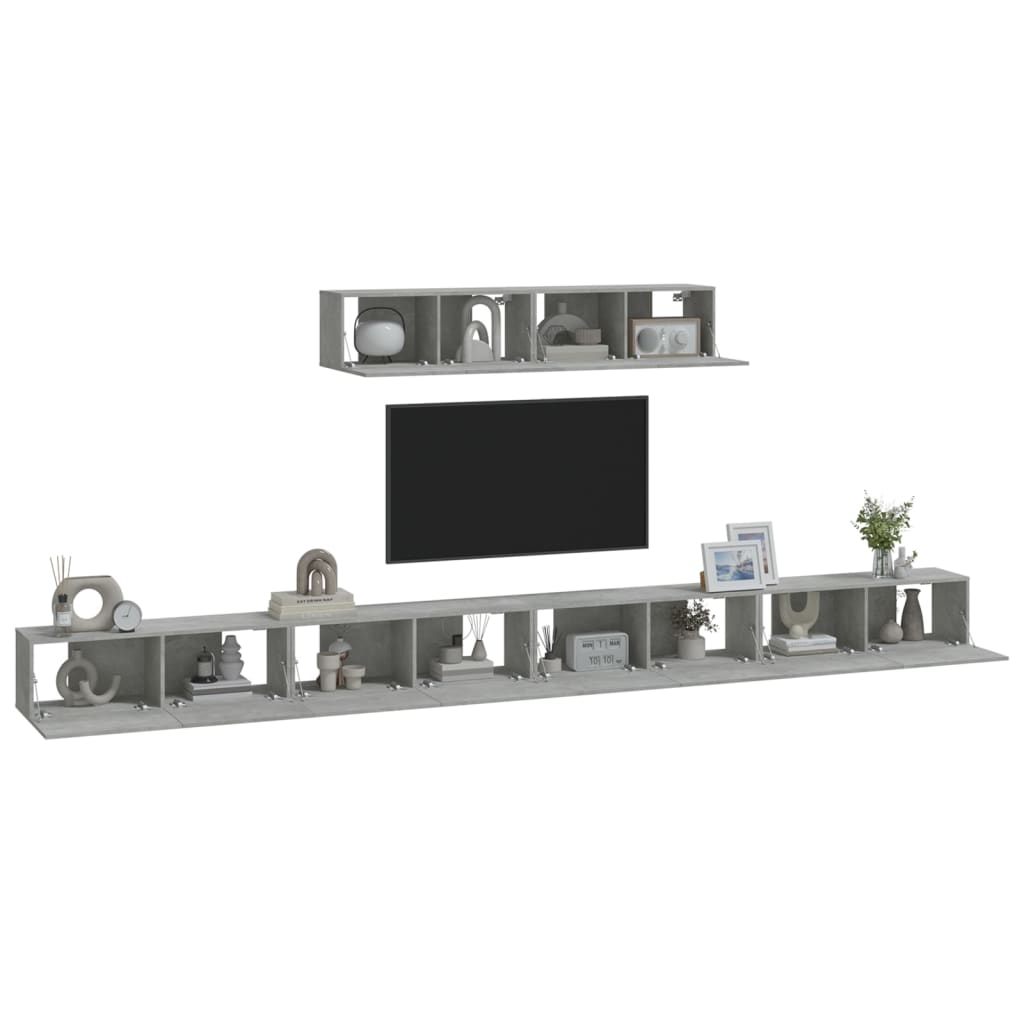 6-piece TV cabinet set concrete grey wood material