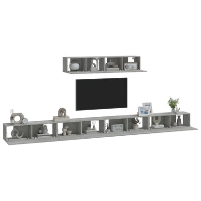 6-piece TV cabinet set concrete grey wood material