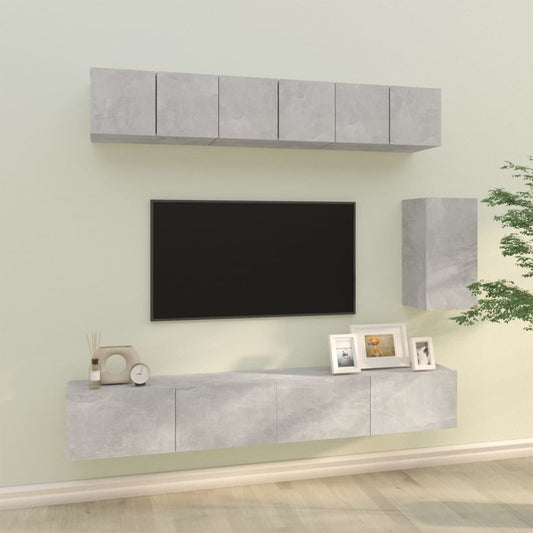 6-tlg. TV-Schrank-Set Betongrau Holzwerkstoff