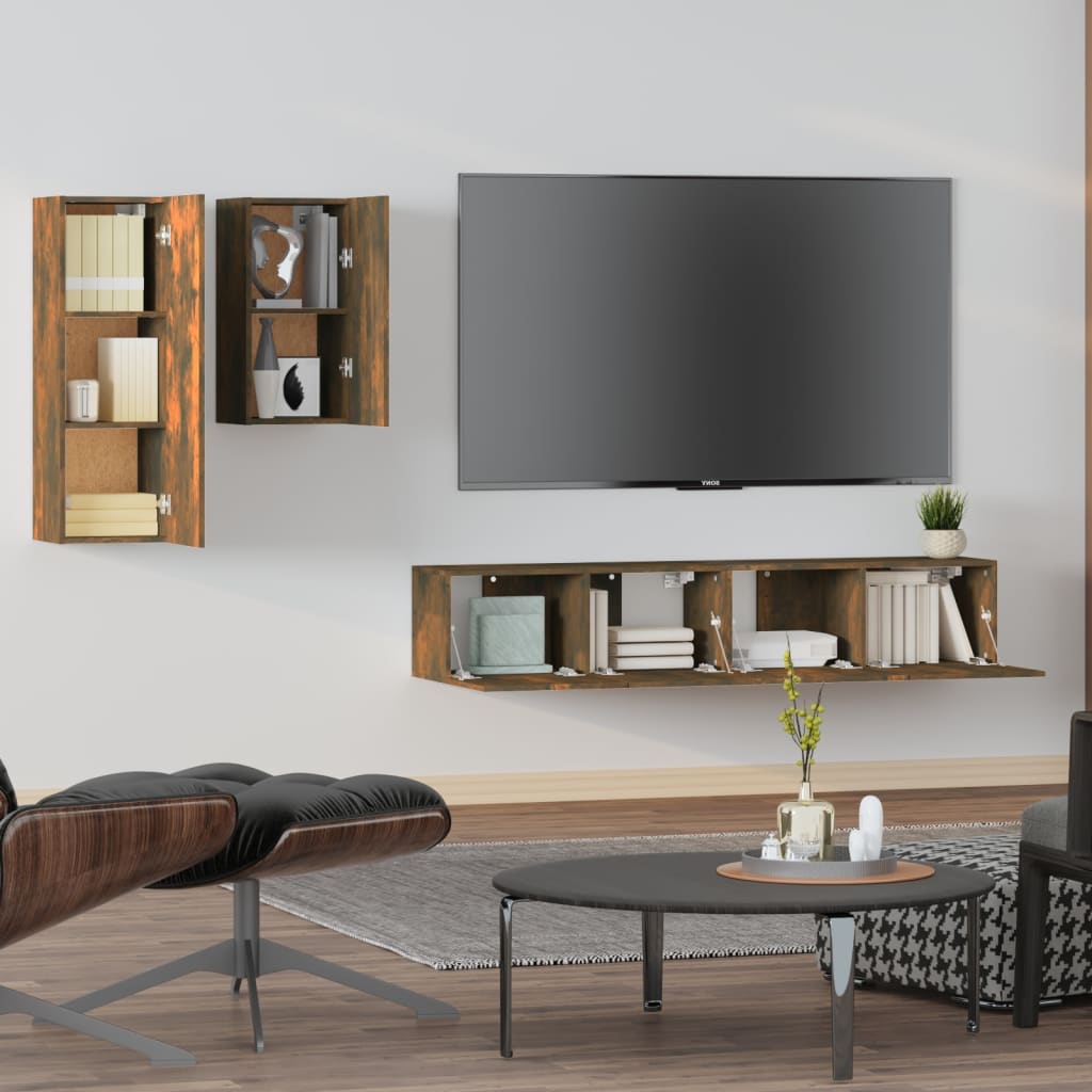 4-piece TV cabinet set smoked oak wood material