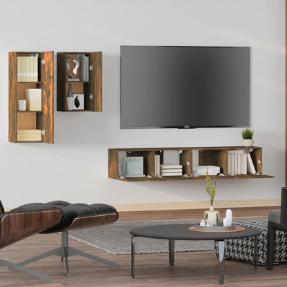 4-piece TV cabinet set smoked oak wood material