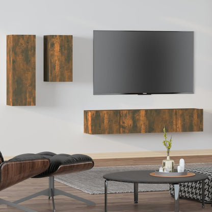 4-piece TV cabinet set smoked oak wood material