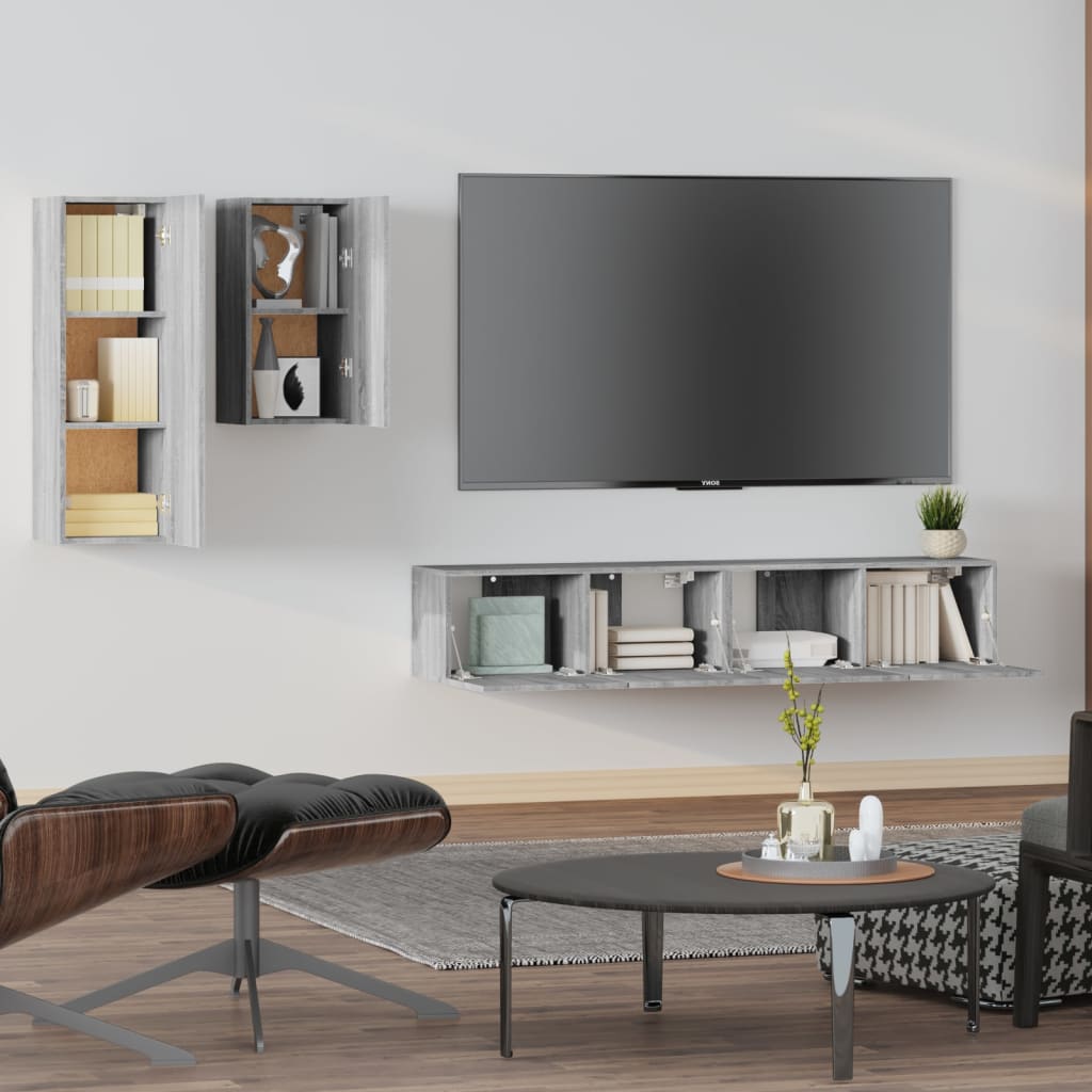 4-piece TV cabinet set grey Sonoma wood material