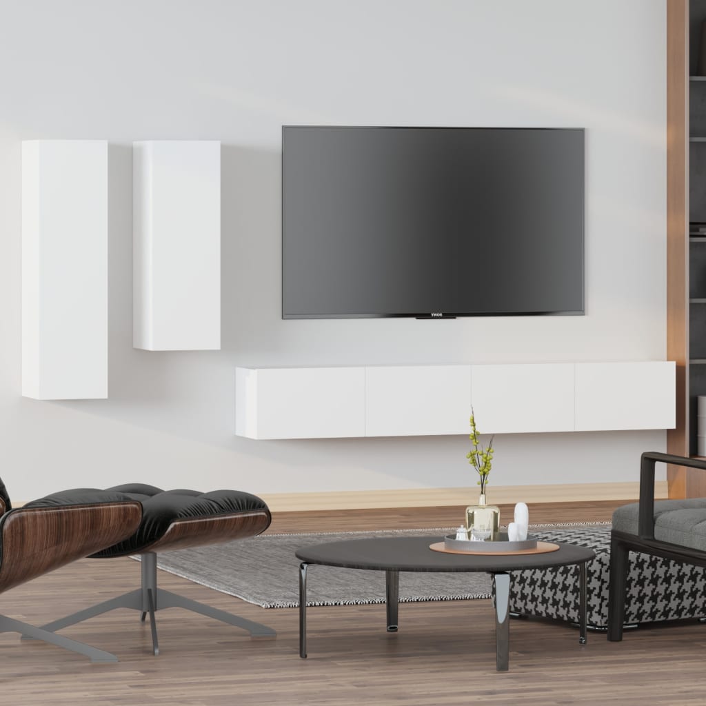 4-piece TV cabinet set white wood material