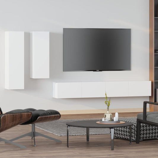 4-piece TV cabinet set white wood material